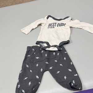Baby Long-Sleeve One-Piece & Footed Pants Set - White and Dark Gray